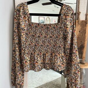 Floral Smocked Square Neck Top